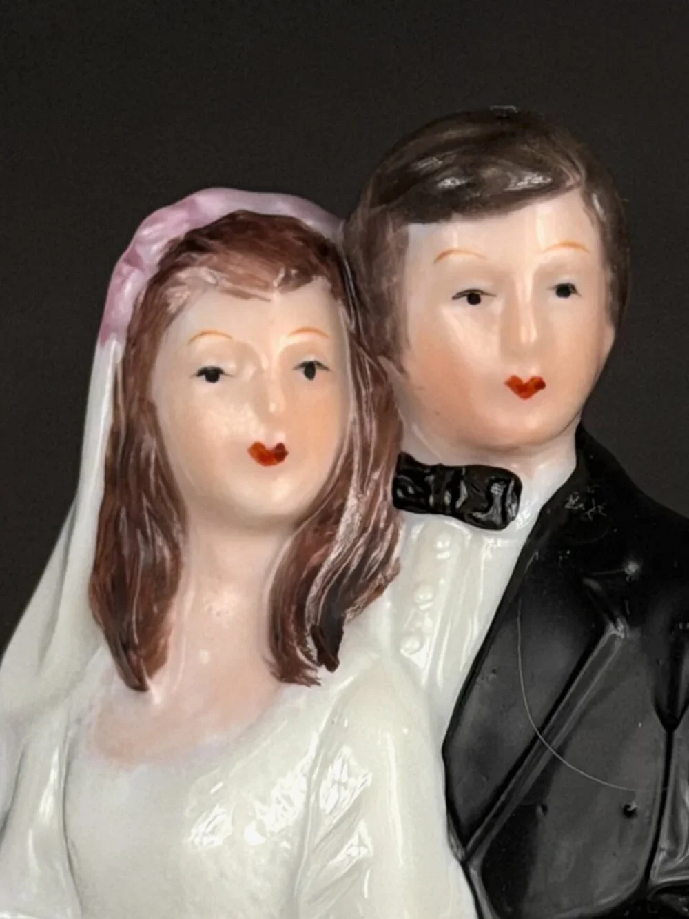 Vintage Porcelain Wedding Cake Topper in Protective Display Dome 1980s